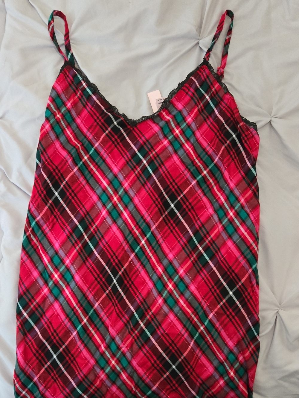Victoria's Secret Red Plaid Slip with Black Lace Trim